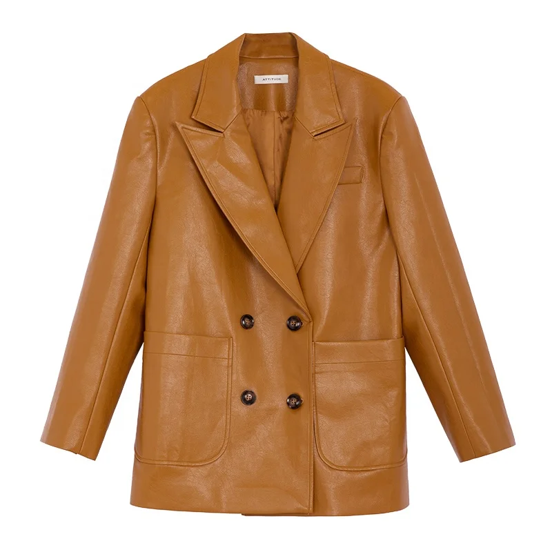 Большой зимний костюм для женщин 2021 Осень Высокое качество блейзеры женская одежда отложной воротник пальто куртка из искусственной