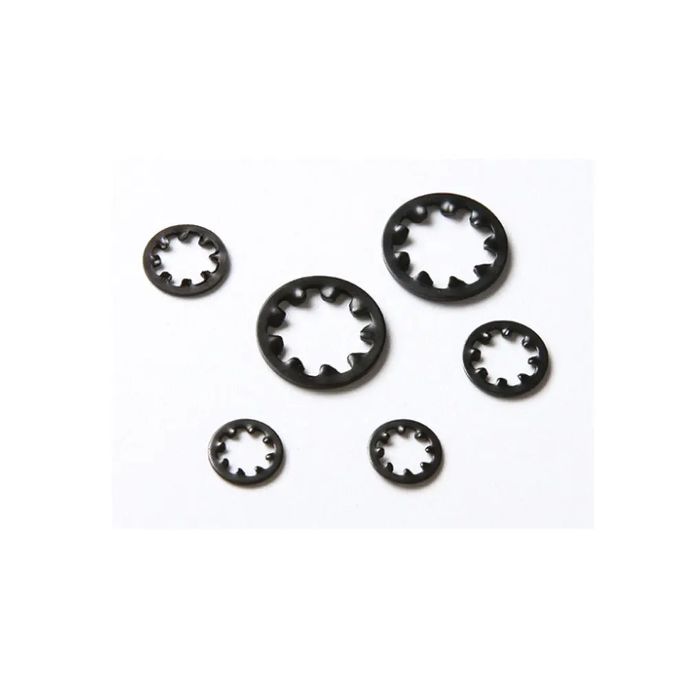 Заводская шайба с внутренним зубчатым коническим замком, стальная шайба с черным покрытием