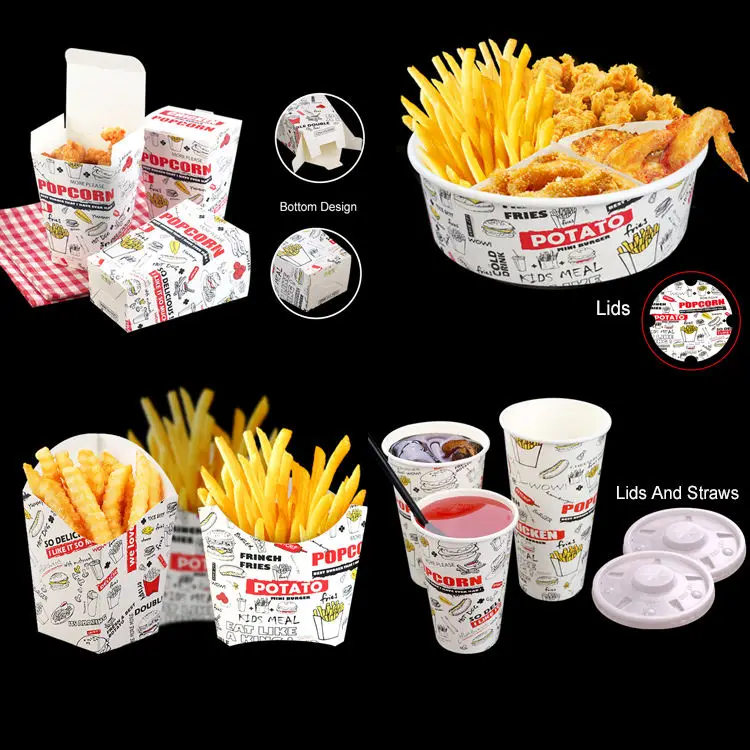 Custom Takeaway Fried Chicken Box Fast Food Packaging Disposable French Fries Packaging Burger Fry Chicken Paper Boxes With Logo