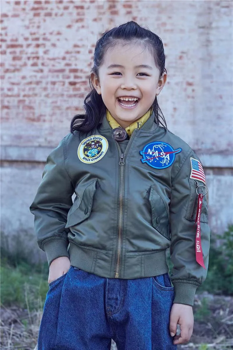 Wholesale Fall Patched Winter Windbreaker Coats Custom Letterman Boy Girls Kids Toddler Bomber Flight Jacket