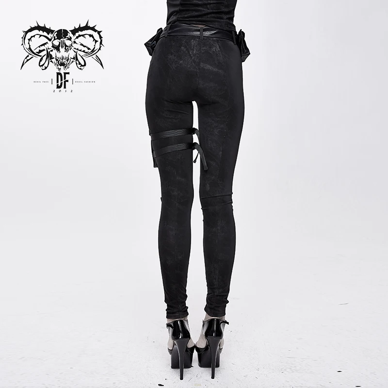 PT102 Devil fashion dark pattern stretchy cyberpunk sexy women black skinny pants with pockets