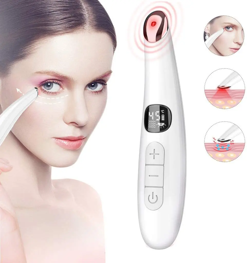 Home use eye cream with vibrator massage equipment red light therapy face wand under eye massager with heat compression