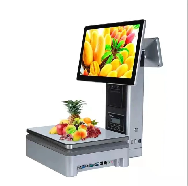 15.6 Inch All in One AI POS Capacitive Screen Scale with 3inch Printer For Fresh Market
