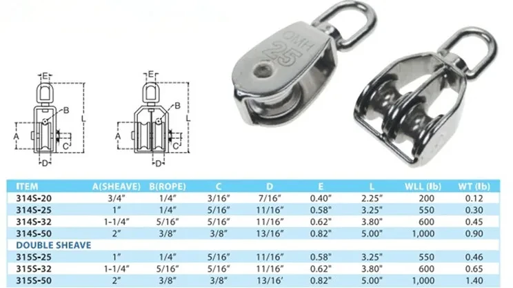 Professional high tensile Hot Sale stainless steel Pulley Double Wheel, Single Wheel Pulley  Double Wheel Wire Rope Pulley Block