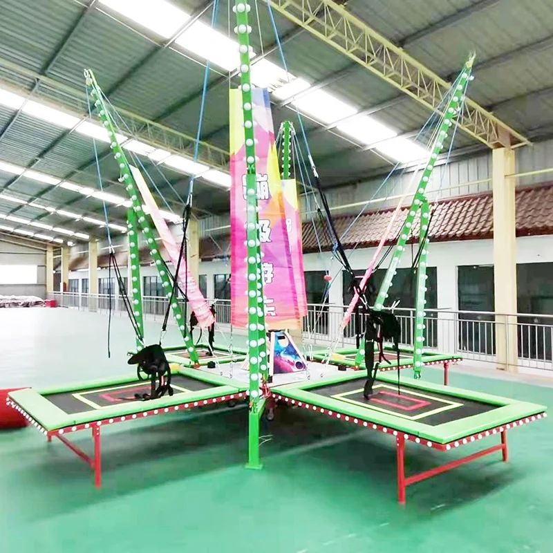 Custom Movable and Foldable 4-Person Colorful Lights Bungee Trampoline Factory Sales Promotional Price Jumping Bungee for Kids