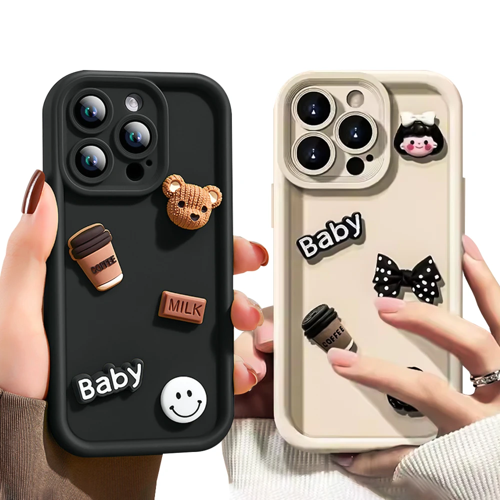 3D кукольный объектив кофе медведь ребенок молоко смайлик чехол для телефона iPhone 16 pro