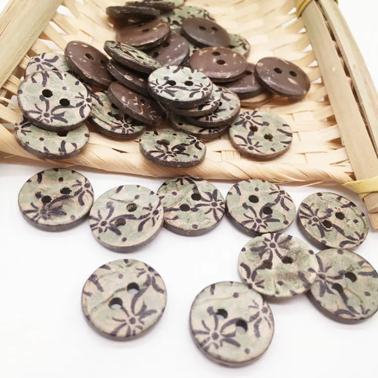 Custom Round Natural 2-Hole Mix Color 20mm Coconut Shell Button for clothing