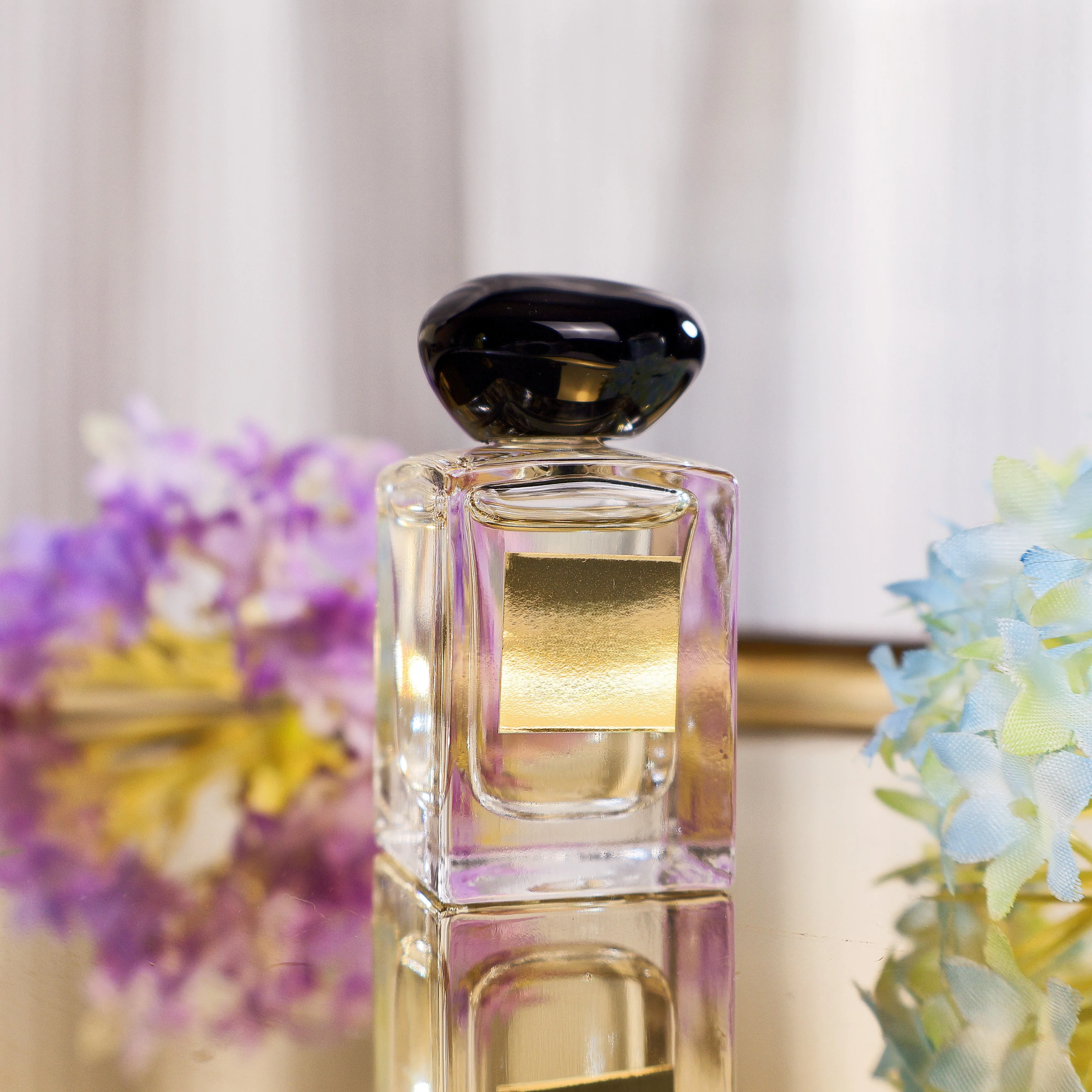 Wholesale Luxury custom  YULONG  50ml 100ml Square Empty Bottle Stone cap Empty Glass Perfume Bottle with box