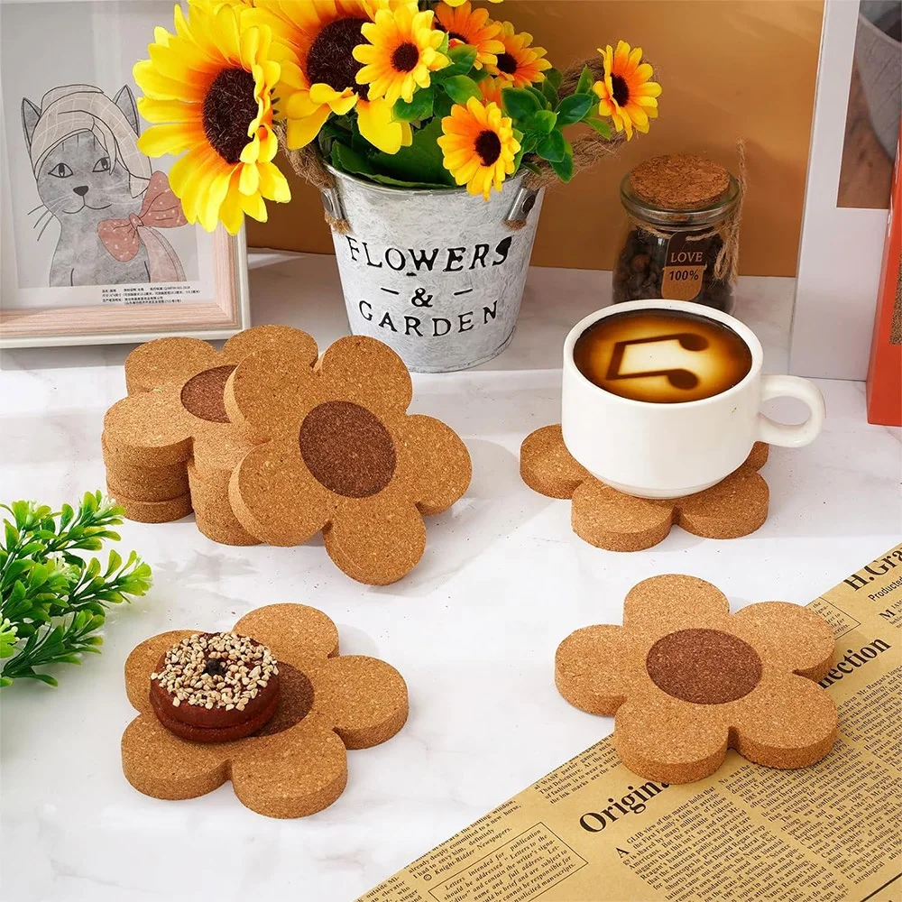 Eco Friendly Tea Cup Mat 9cm Cork Coaster Anti-Slip Flower Coaster Cork