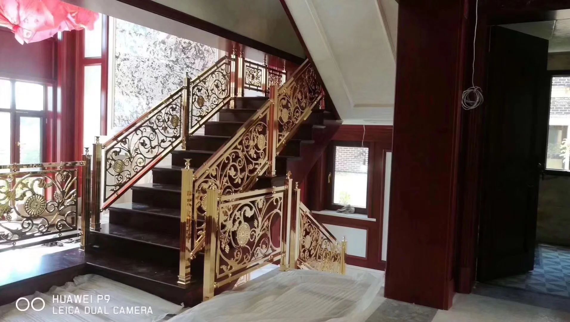 Luxury new products Aluminum carved railing Electroplating process Golden railings