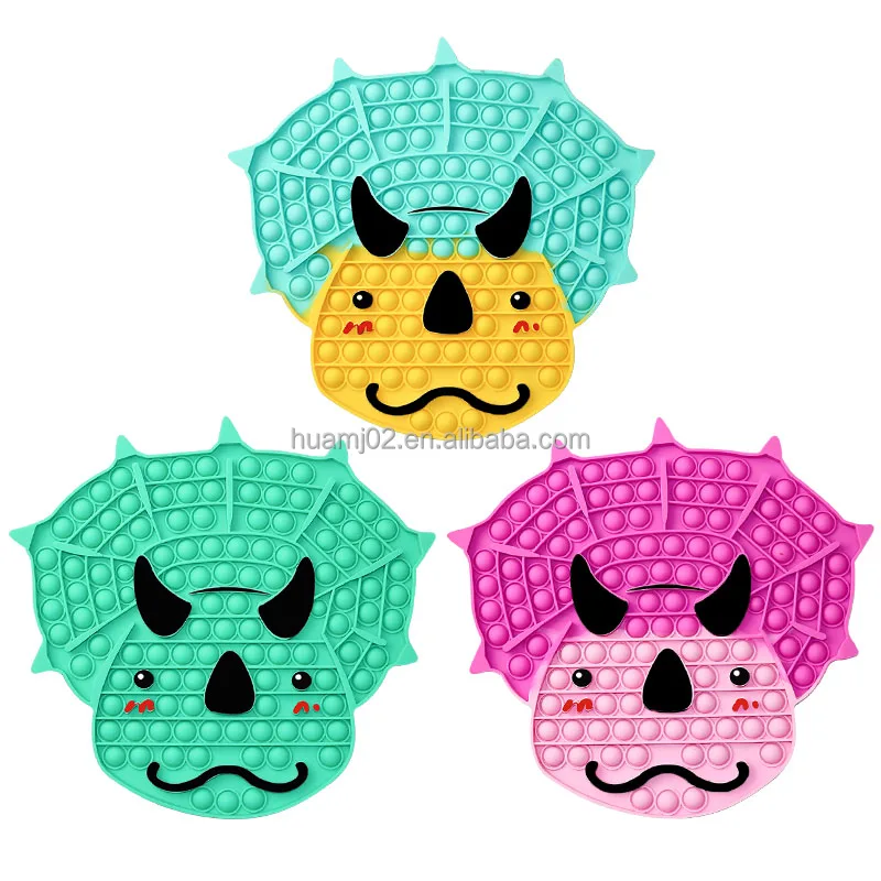 2021 New design silicone colorful push popper big dinosaur fidget toy triceratop push pop bubble fidget sensory toy large poppet