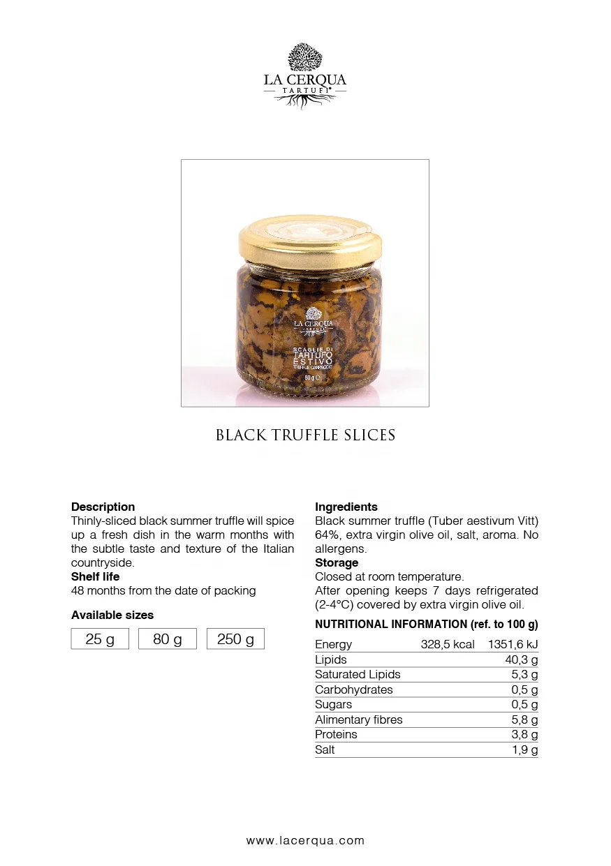 Italian Product Black Truffle Carpaccio Tuber aestsivum Vitt 80 Grams In Truffle Brine