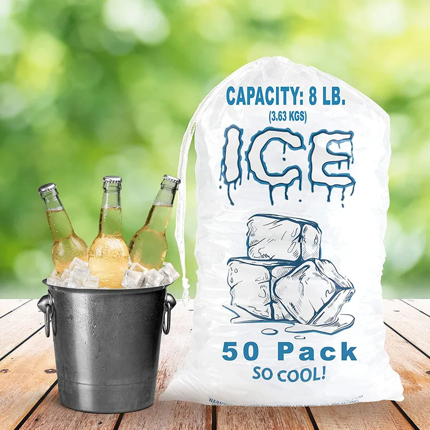 Food Grade Safe Plastic Ice Bags with Drawstring Puncture Proof Thicker Ice Bag Drawstring Closure Durable Ice Bags