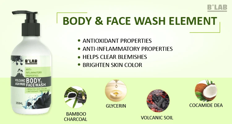 Private Label Volcanic Ash Mud Body & Face Wash Whitening Moisturizing Body Shower Gel