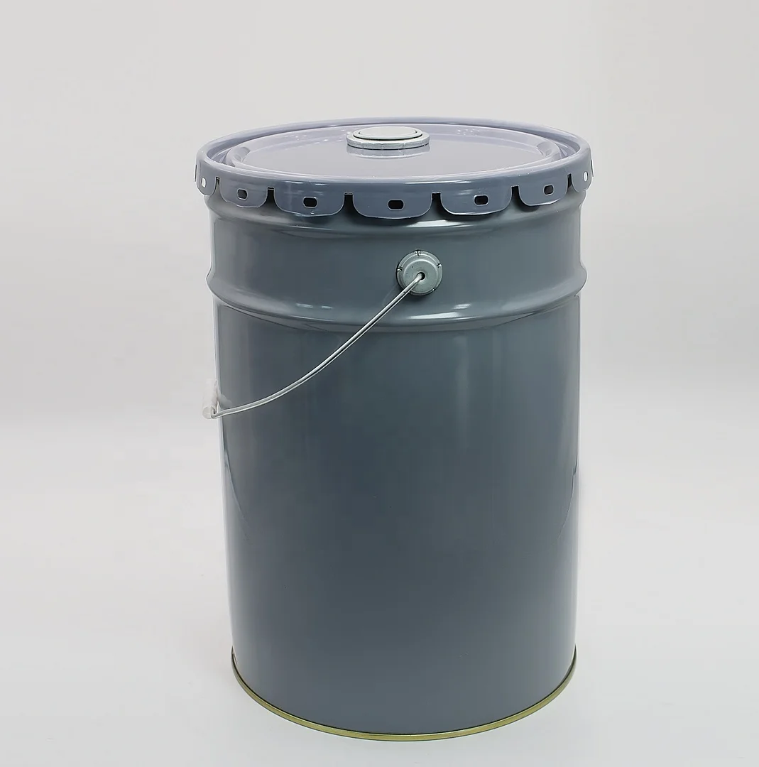 Empty metal drum barrel bucket with spout lid