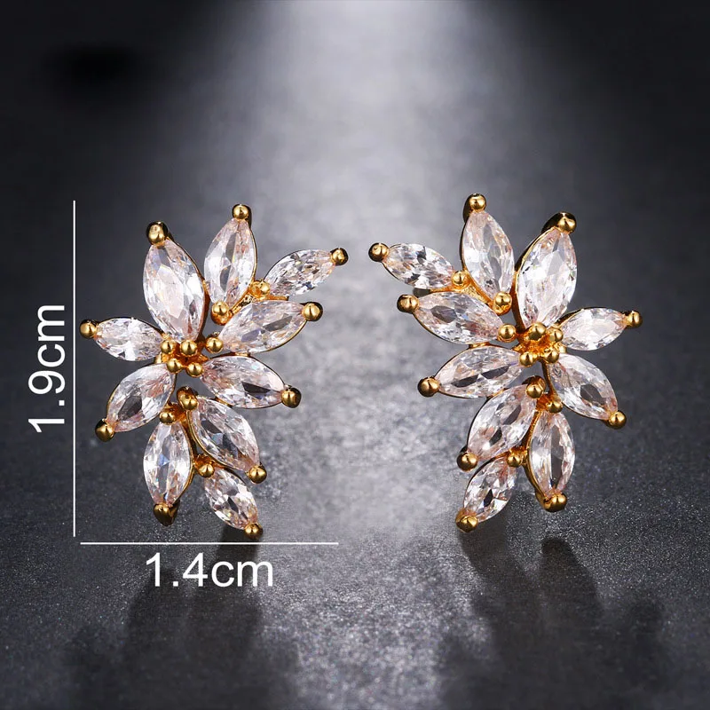 SLBRIDAL Prong Setting High Quality Copper Alloy Waterdrop Cubic Zirconia Stud Earrings Luxury Wedding CZ Jewelry Women Gift