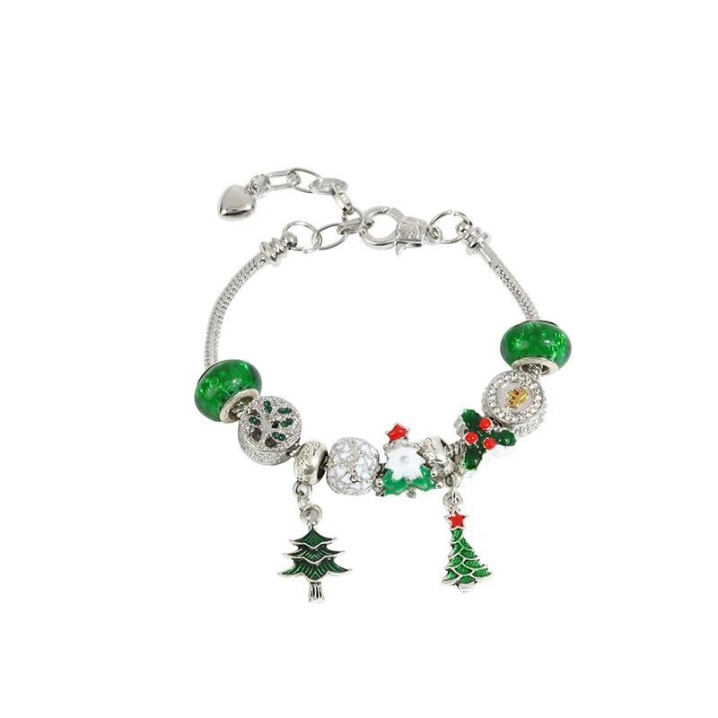 Laodun Fashion New Christmas Style Bracelet Snowflake Bell Pendant Bracelet with Creative Metal Texture Beads Bracelet