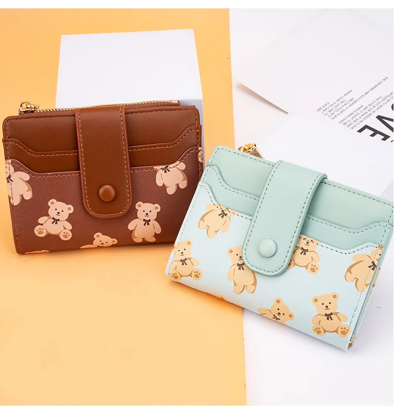 2024 Wholesale Custom Logo Fashion Card Holder PU Leather Purse for Ladies Sweet Cute Bear Women Wallet