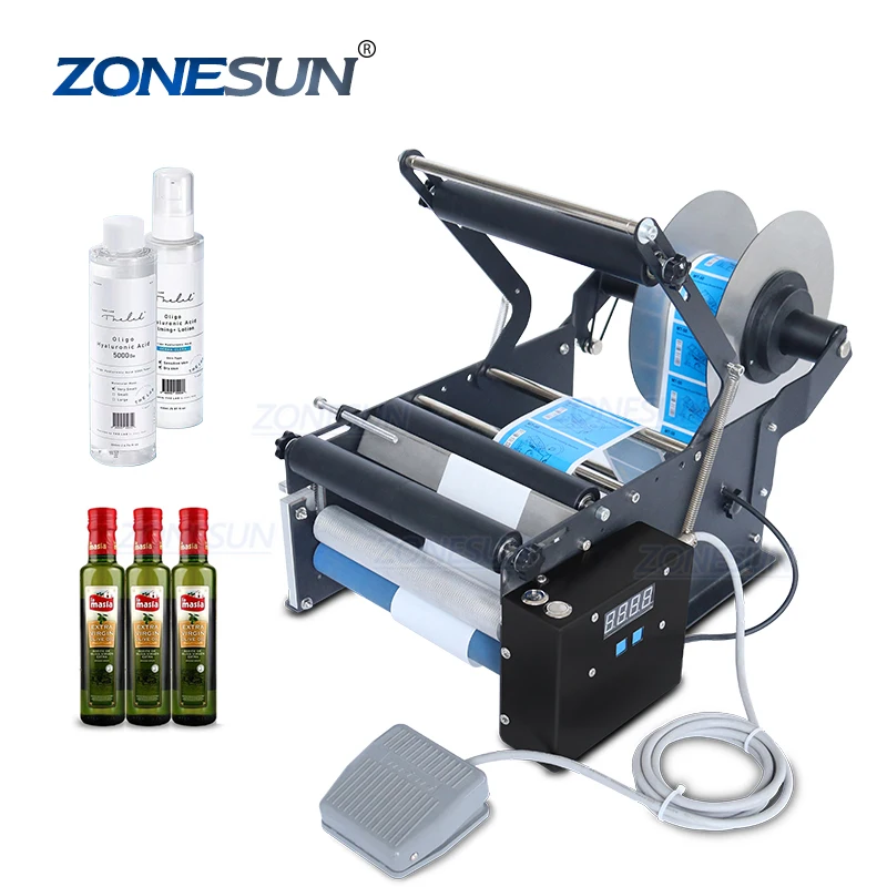 ZONESUN ZS-TB16P Small Desktop Semi Automatic Wine Tin Cans Jar Round Bottles Sticker Labeling Machine