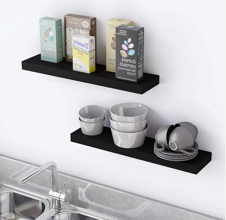 High Quality Bedroom Storage Decorative 24x6 Black Wall Mounted Shelves Wall Shelf Bookshelf Wooden Floating Wall Shelves