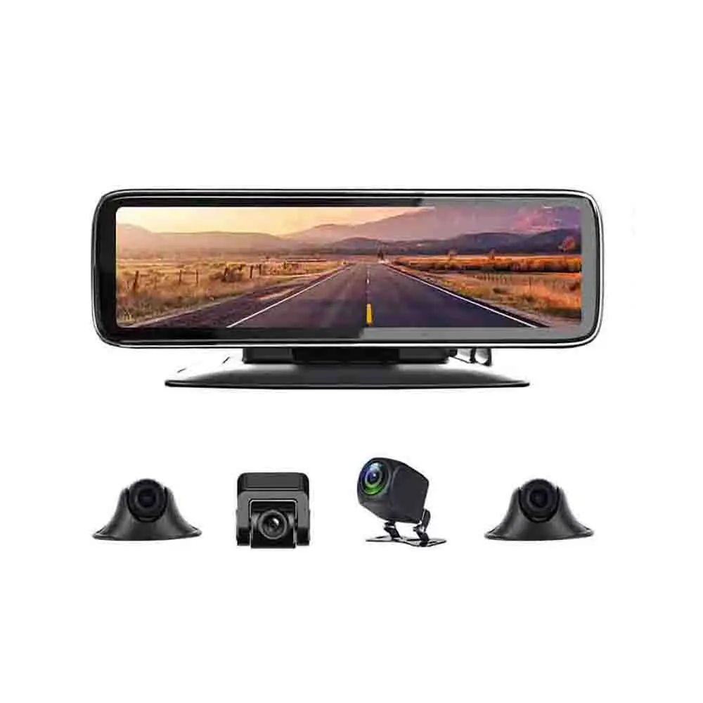 12 Inch Dashboard Rearview Mirror Car DVR 4CH Camera Lens 720P Car Video Recorder G-sensor 360 degree view 256G SD card