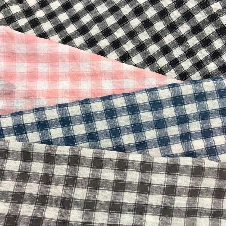 Custom check color Breathable spandex Poplin gingham high quality linen cotton plaid fabric checked