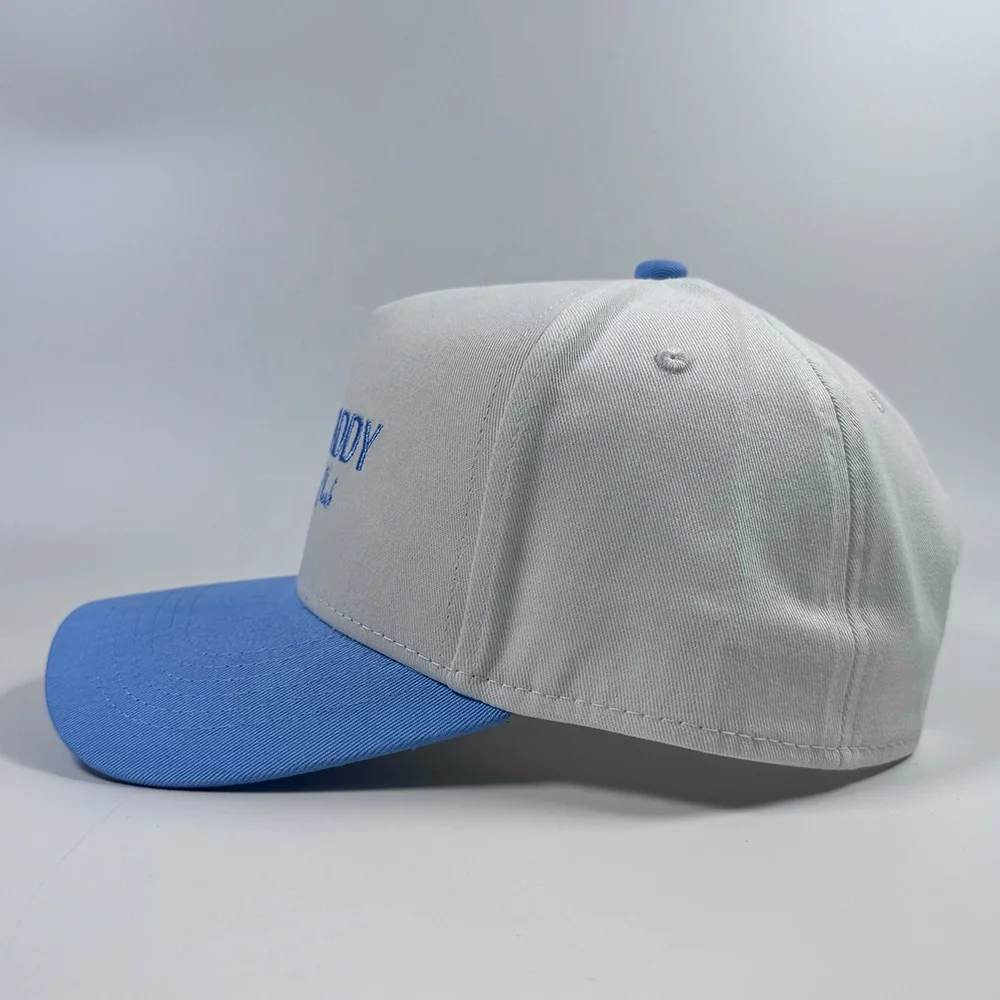 OEM popular classic cotton unisex white baby blue A frame two tones snapback hat custom embroidery design oversize baseball cap