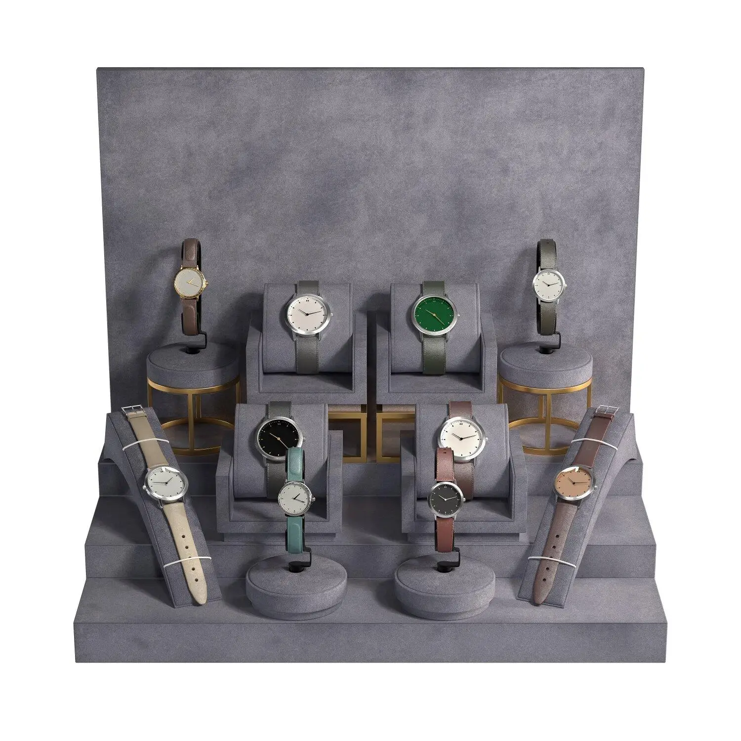 Custom Luxury Watch Window Display Expositores De Reloj Watchstand Watch Display Stand Set For Shop