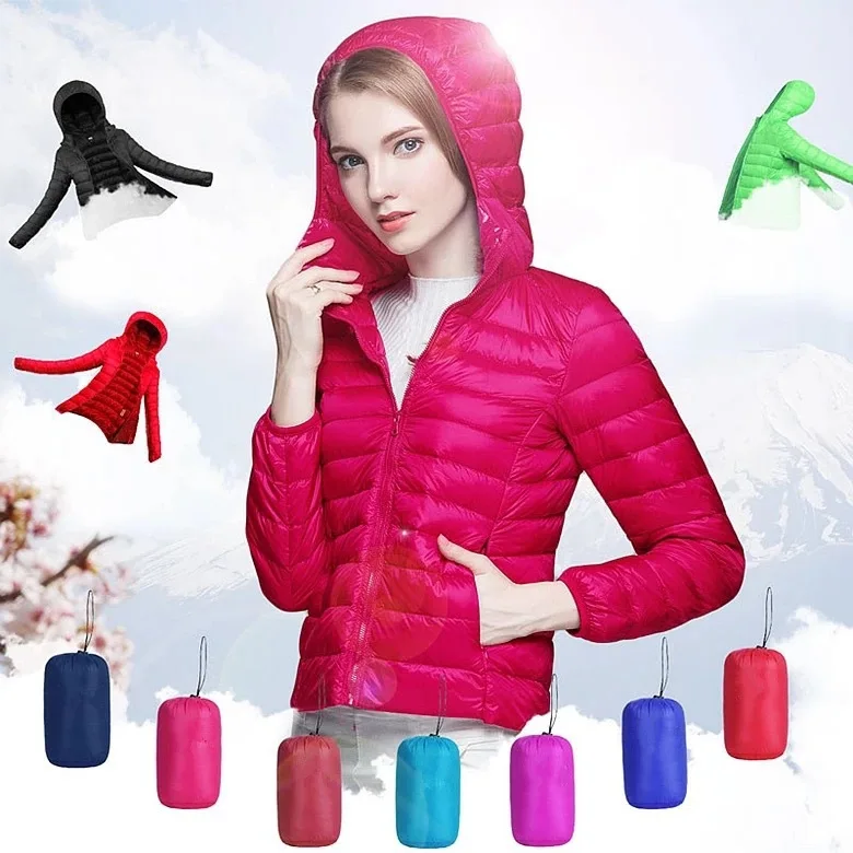 Women Ultralight White Duck Down Jacket Lightweight down jacket winter warm hooded short winter jacket