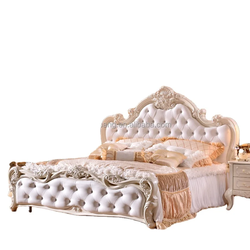 Modern Luxury  French   Style King Queen Size Cream White Buttoned Diamond Leather Headboard Diamond Queen Bed