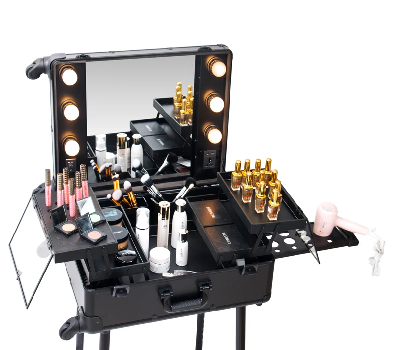 Beauty Nail Salon Extendable Table With Light Trolley Mirror Case Makeup Manicure Table