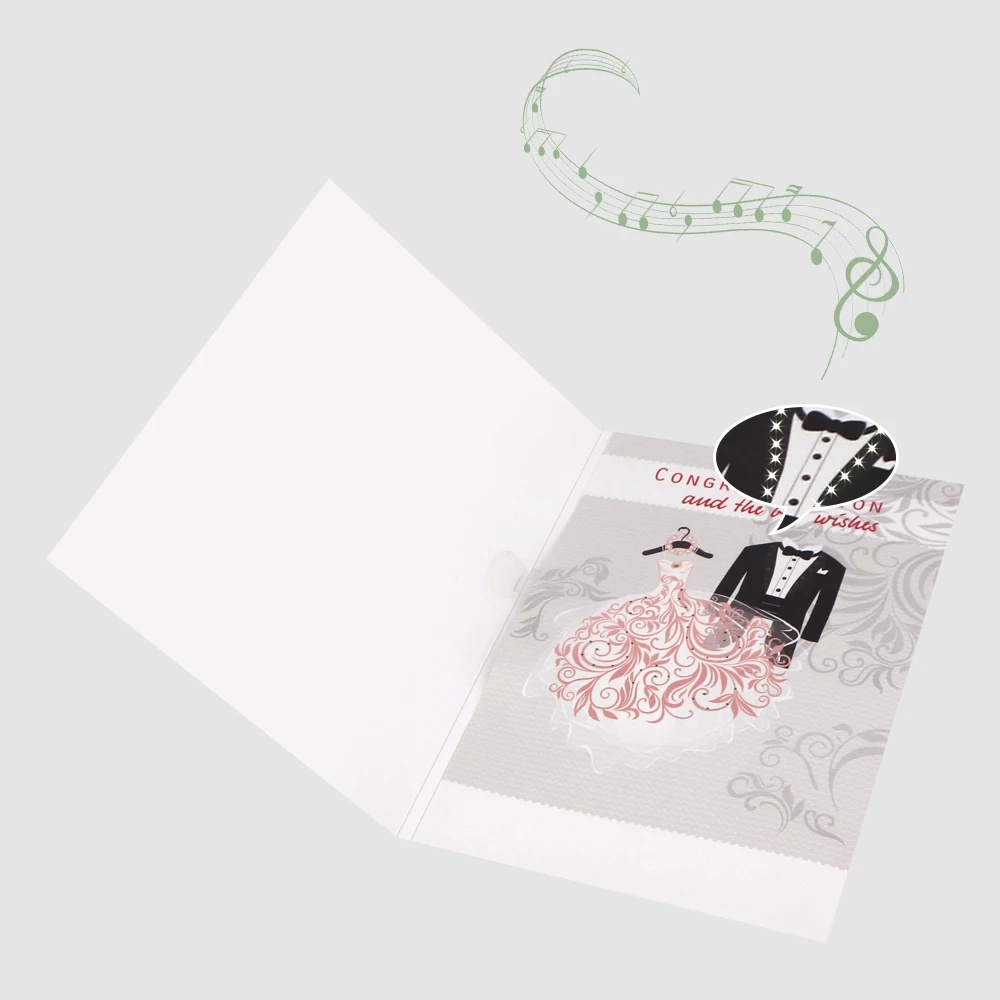 custom design led light music wedding invitation cards with sound module