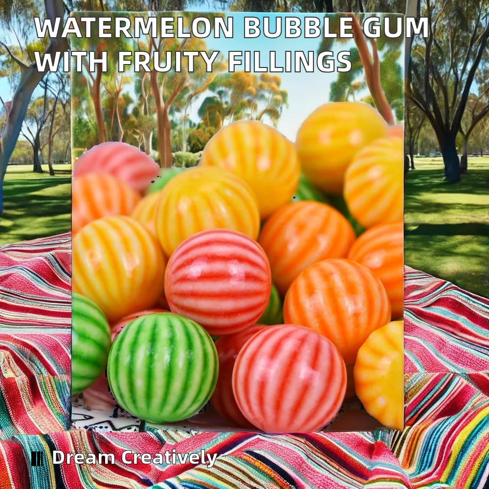 Sweet Assorted Fruity Flavor Watermelon Balls Shaped Sandwich Bubble Gum Chewing Candy Packaged in Box or Bag