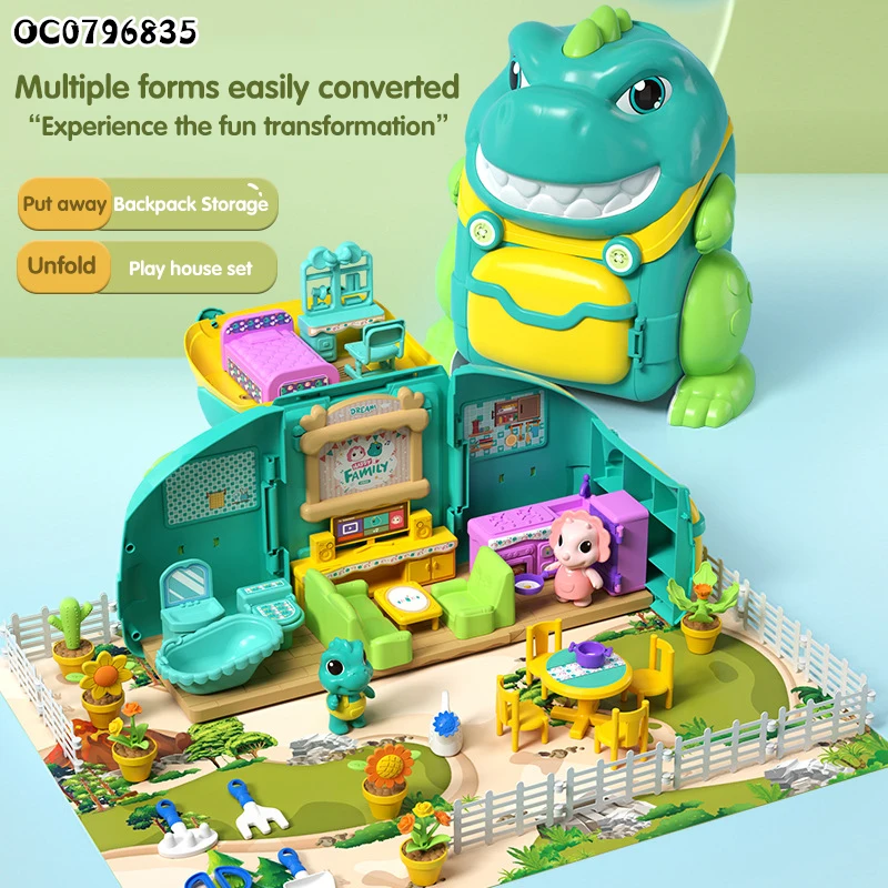 Newest storage dinosaur deformed doll house furniture play set toy for kids