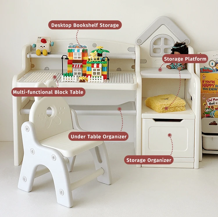 MIGO BEAR Baby Ergonom Study Table Foldable Children Active Playing Picture Build Block Event Kids Desk And Chair Set