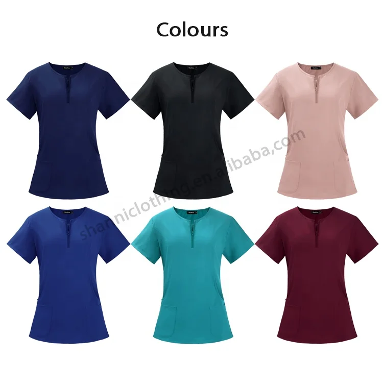 Wholesale Female Polyester Fabric Zipper O-Neck Scrub Suits with Surgical Hat Medical Clothes Uniforms