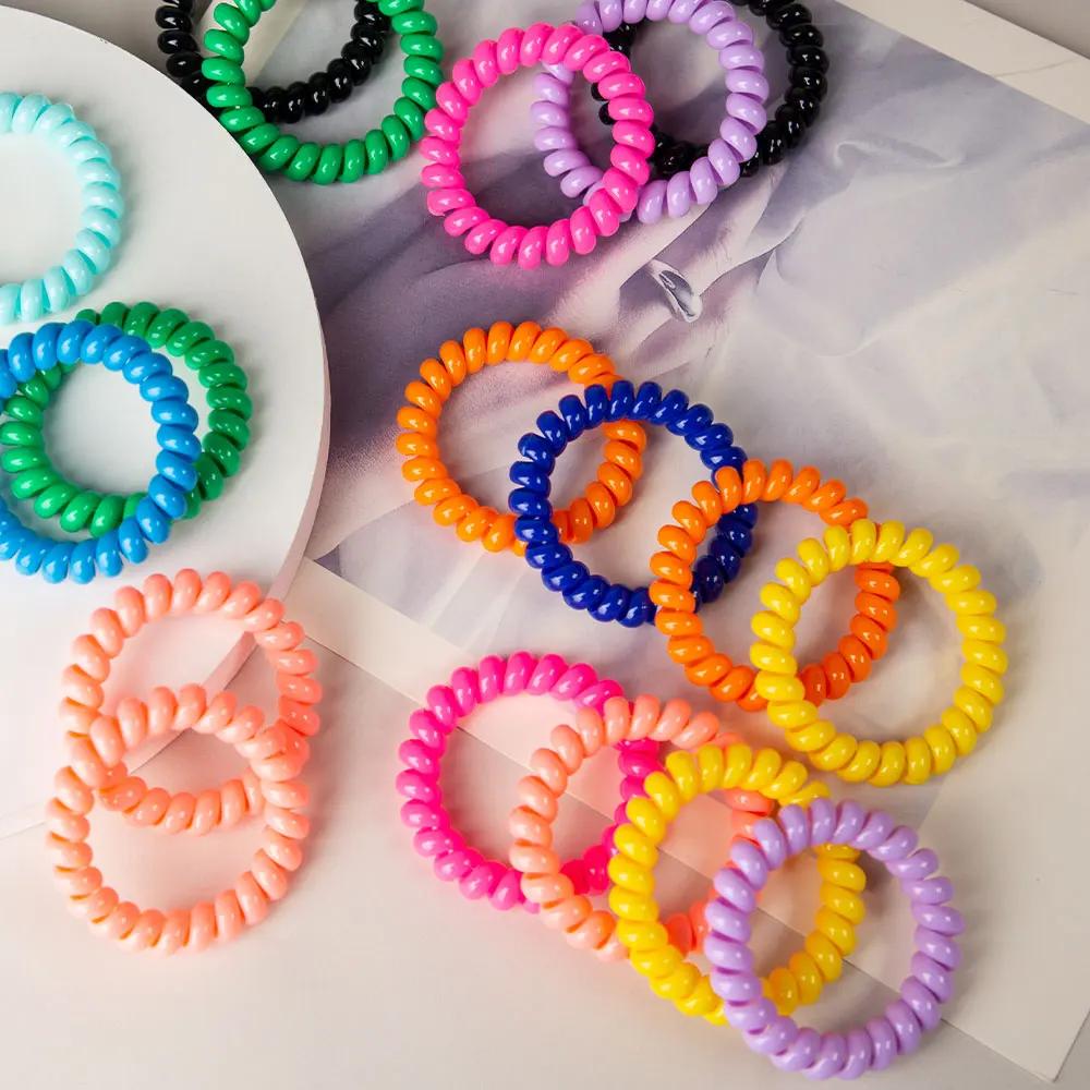 European And American Hot Selling Matte Color Girls Plastic Telephone Wire Hair Tie hairband For Ladies