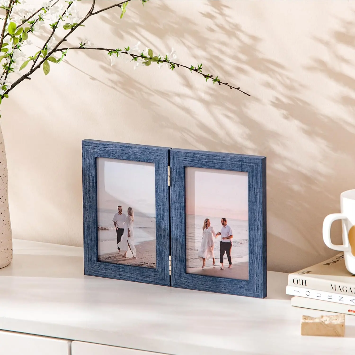 Wedding Anniversary Wooden Photo Frame Memory Personalized Gift for Woman Man Double Hinged photo Picture Wood Frame