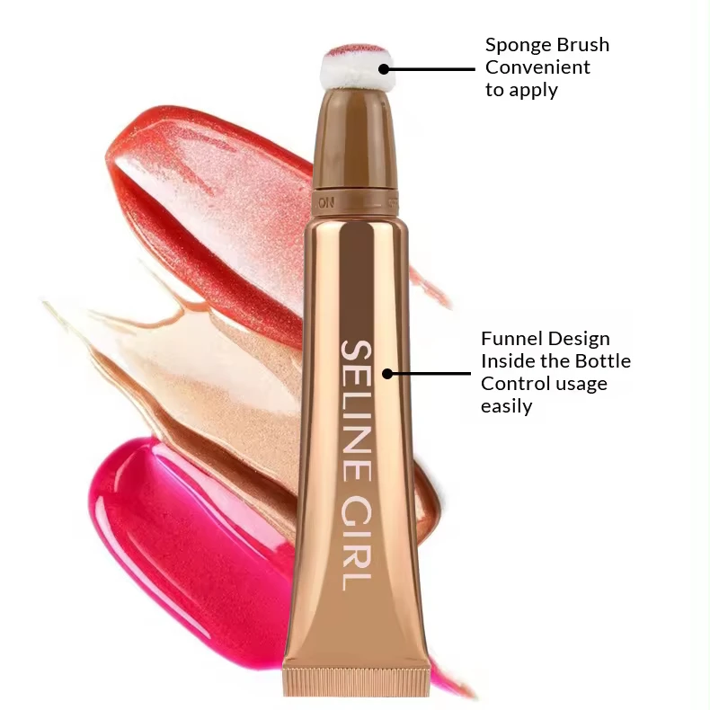 Wholesale Sponge Head Blush Liquid Highlighter Contour Bronzer Vegan Oem Cheek Suqeeze Tube Sheglam Blush Cream Liquid Makeup