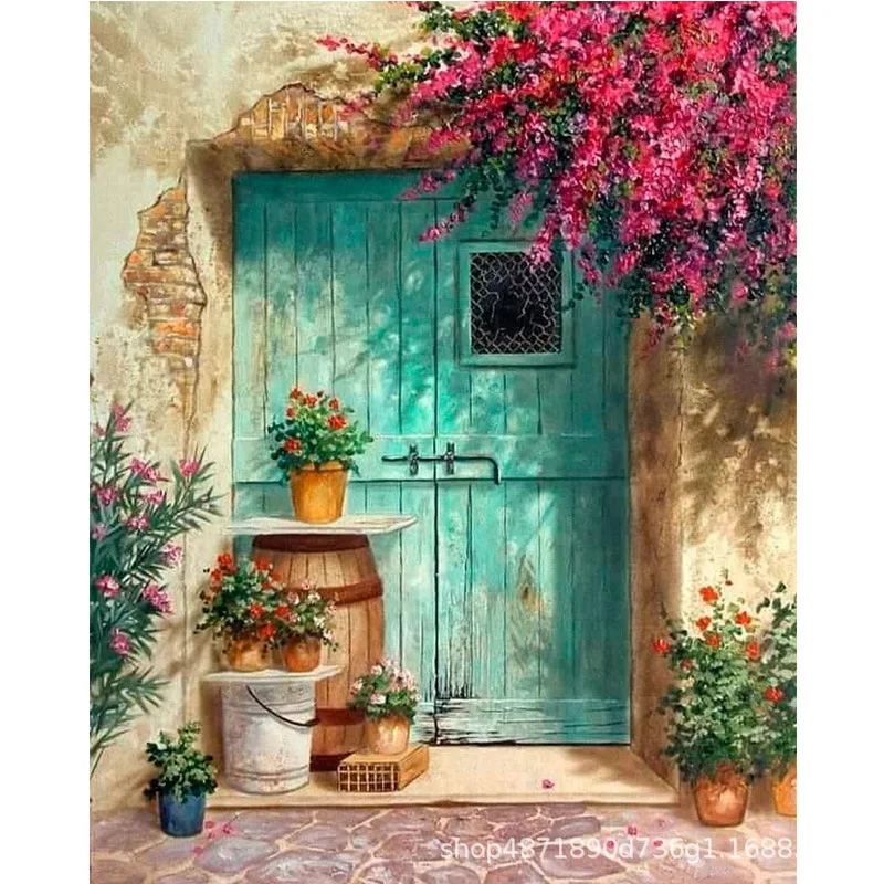Diy Digital Painting Frameless Art Flower Mural Decoration Adult Paint By Numbers DIY Retro building Paint by Numbers Kids
