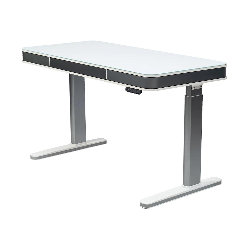 2021 Popular Electric Sit To Stand Up Height Adjustable White Glass Computer Table Desk//
