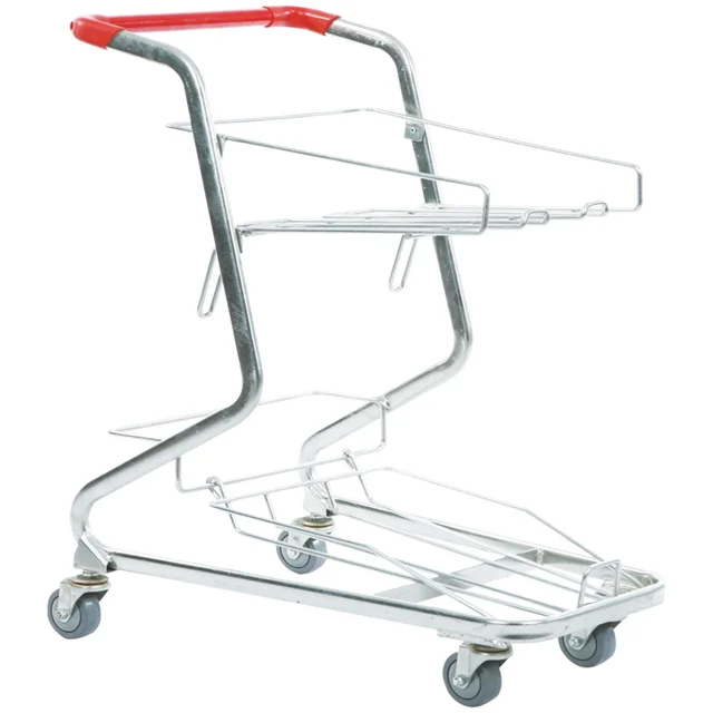 Wholesale 2 tier double-decker shopping carts metal shopping basket trolley