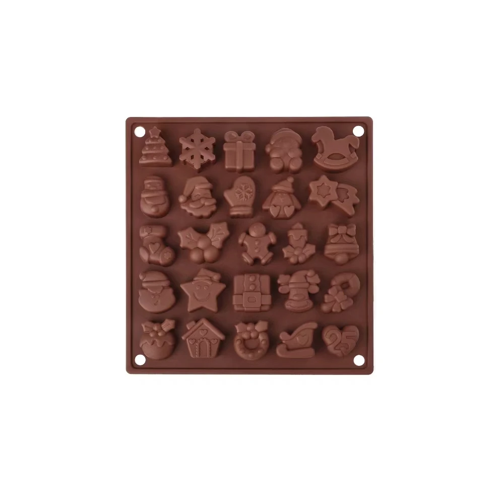 25-Hole Christmas Themed Silicone Molds for Baking Cube Shape DIY Cake for Chocolate Candy Icing Tray Included for Food Use