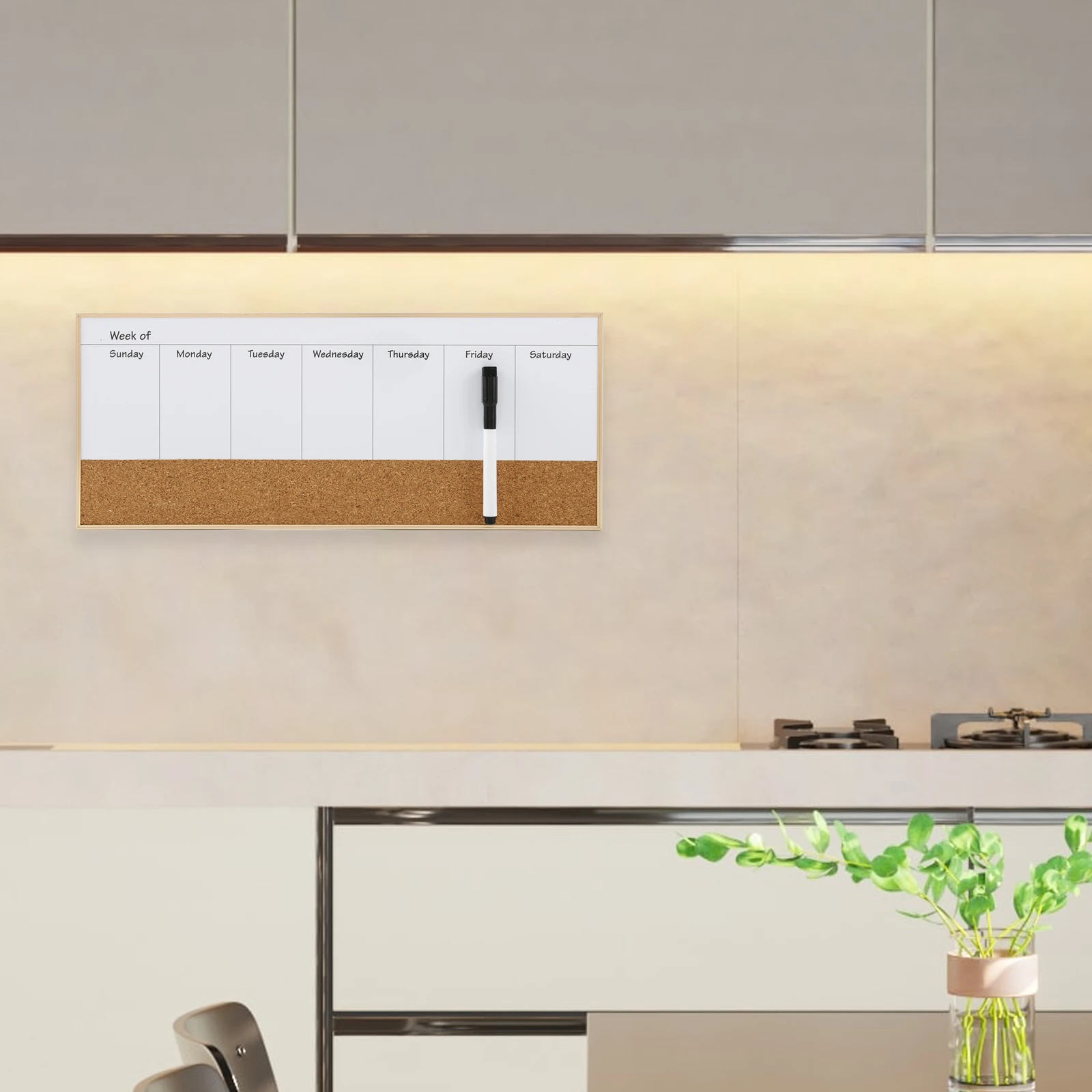 Magnetic Whiteboard Weekly Planner Cork Message Board 2 in 1 Combination Board With Marker