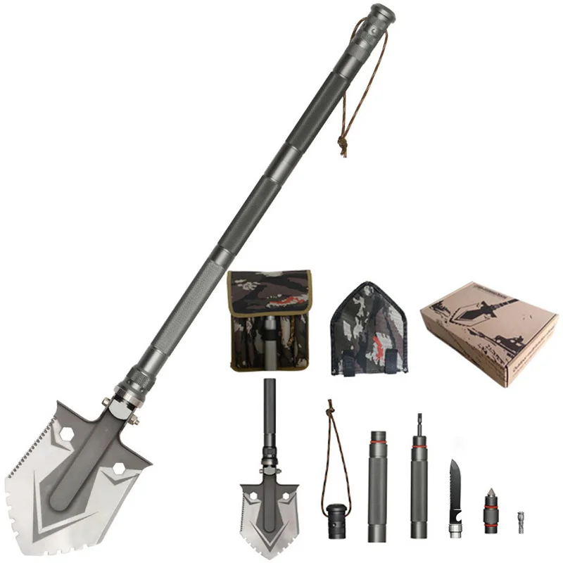 Hot Selling High Carbon Steel Garden Digging Tool Survival Shovel with Knife Screwdriver and Compass