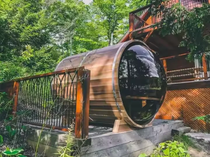 Cedar Barrel Sauna Panoramic Glass Barrel Outdoor Steam Sauna Room