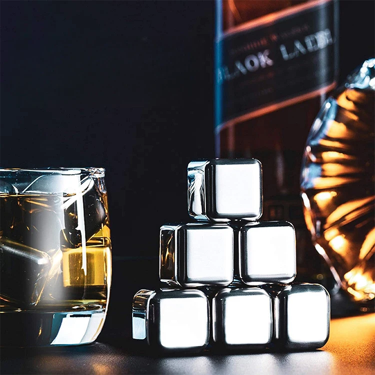 China Factory Wholesale Custom Logo 304 Stainless Steel Ice Cubes for Bar Whiskey Chilling Stones Metal Ice Cube