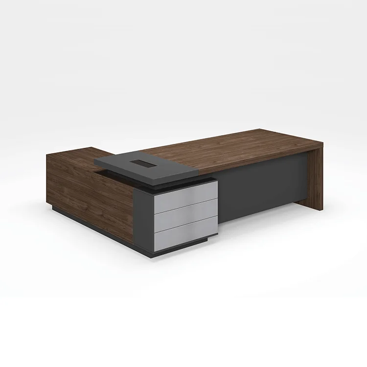 Custom Contemporary Ergonomic Boss Office Desk With Cabinet