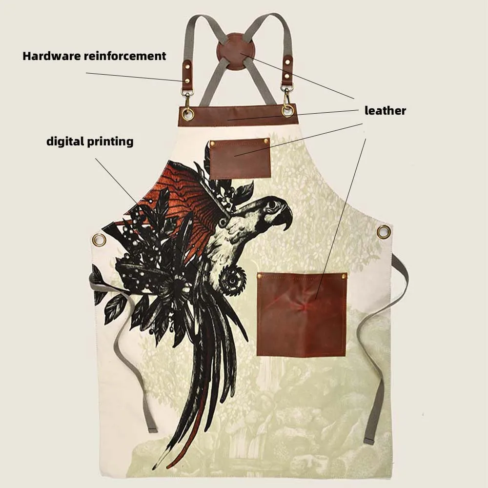 Canvas digital print apron cross waiter fashion coffee shop work heat transfer apron