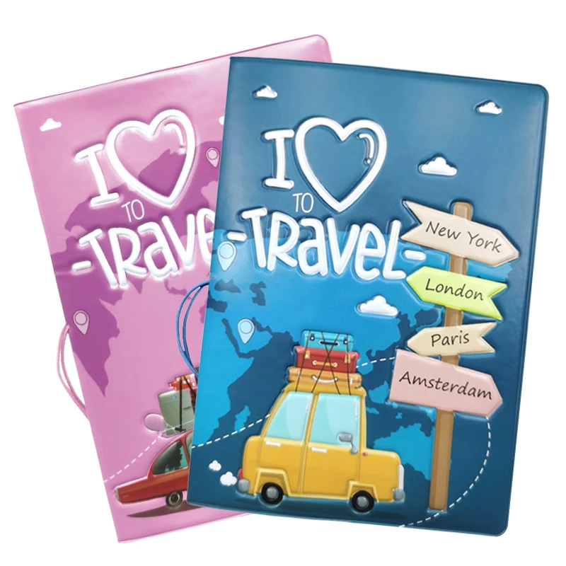 Cartoon Passport Cover Travel Organizer Passport Ticket Document Holder Wallet Drops-hipping PVC Passport Cover for Couple